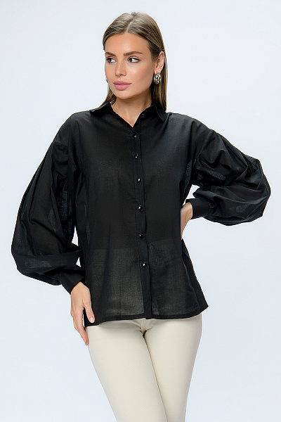 Блуза черная с пышными рукавами и отложным воротником