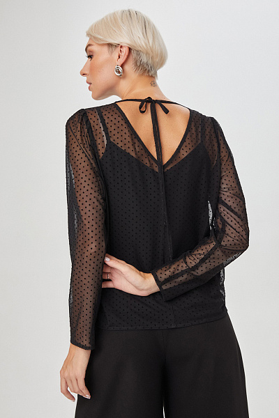 Блуза черная полупрозрачная с вырезом на спинке