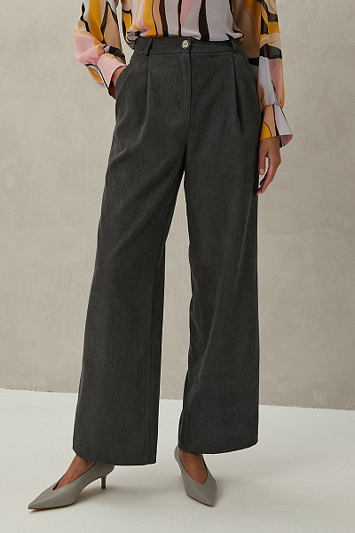 Широкие вельветовые брюки серого цвета с карманами