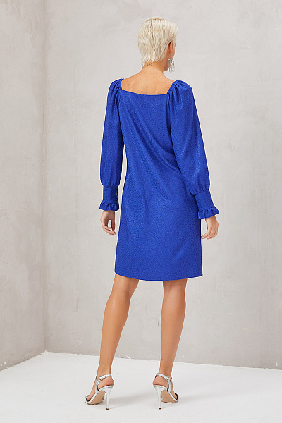 Платье синее с мерцающим эффектом и длинными рукавами