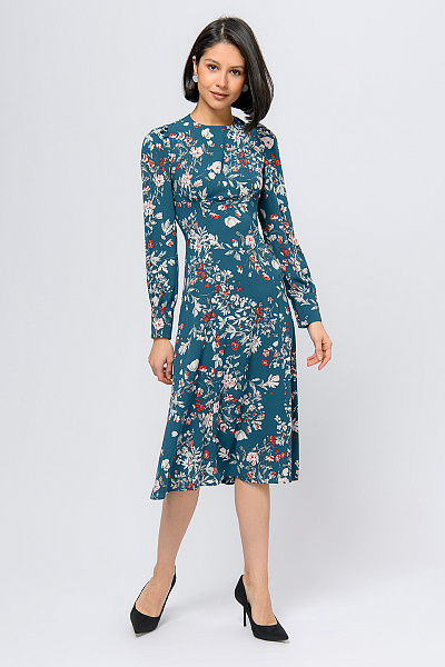 Платье бирюзового цвета длины миди с цветочным принтом